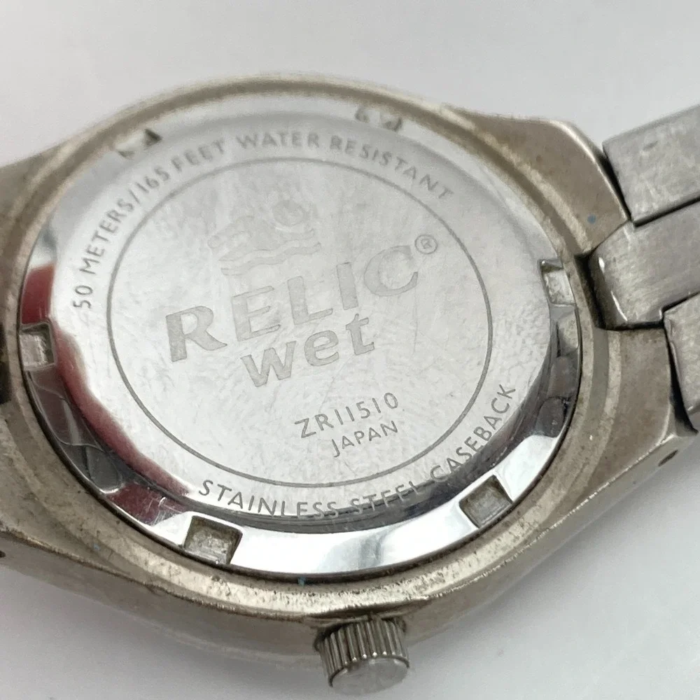 Relic Wet Women's Watch 30mm Silver Tone Gray Dial Rotating Bezel New Battery 7